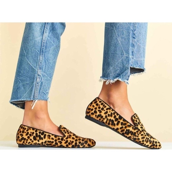 Birdie's Starling Flat Smoking Loafer Shoe Leopard Calf Hair Classic Mobwife 8.5 - Picture 2 of 15